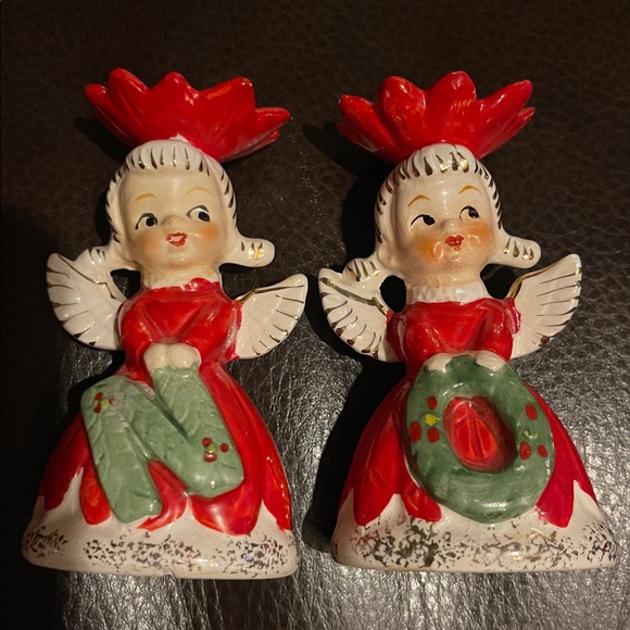 VINTAGE NAPCO NOEL POINSETTIA ANGELS CANDLE HOLDERS #1628 JAPAN - Picture 5 of 10